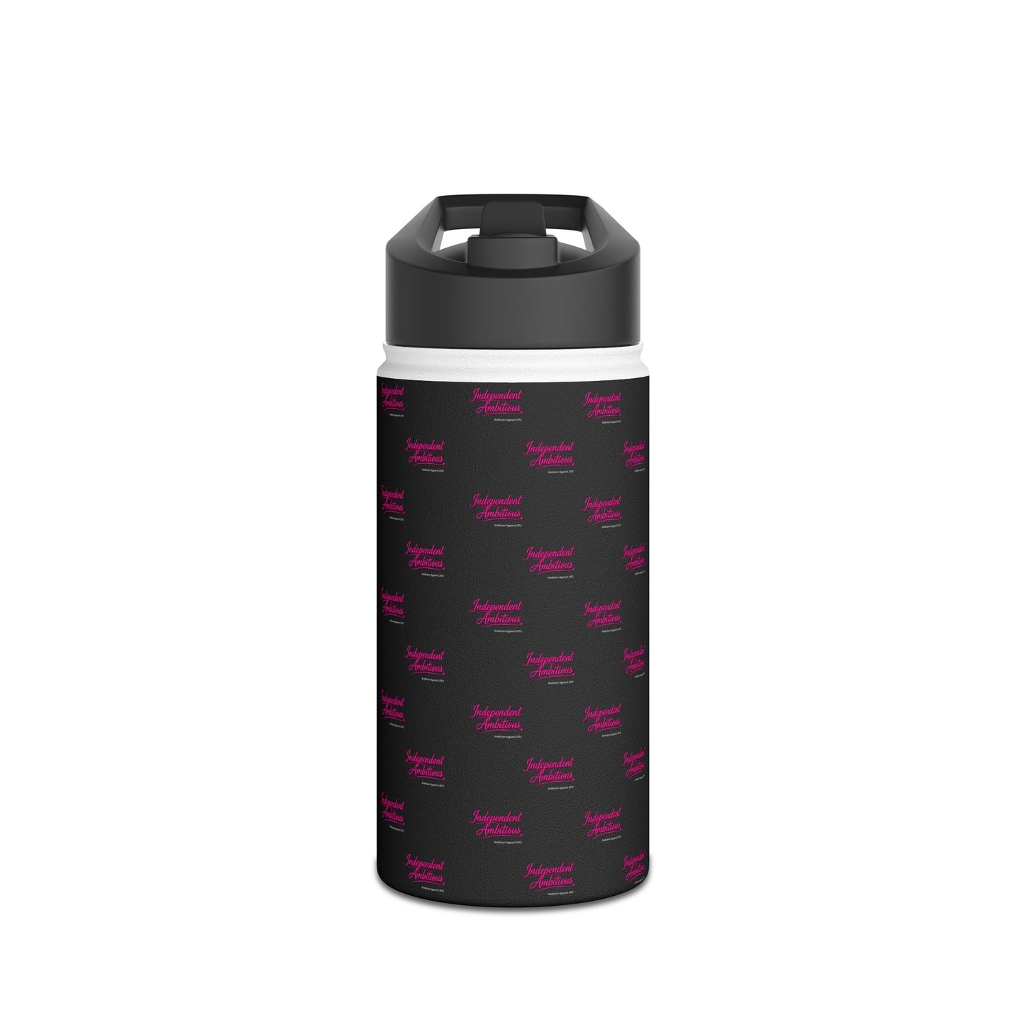 Independent and Ambitious  Stainless Water Bottle — Black Pattern with Pink