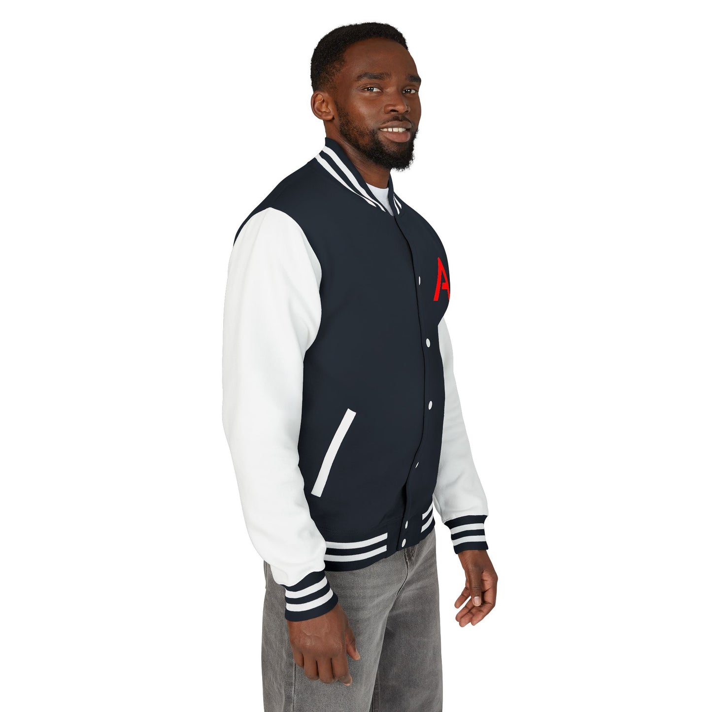 Ambizion Apparel Signature Red Logo Letterman Jacket | Black White Varsity Jacket