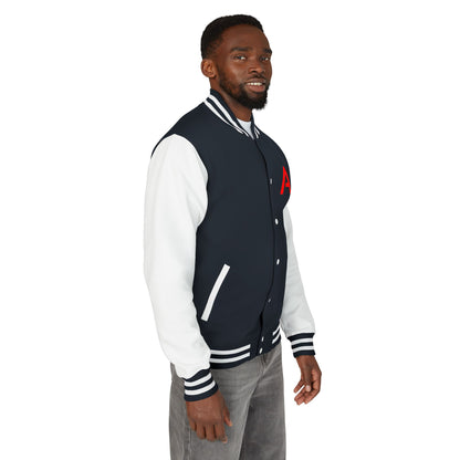 Ambizion Apparel Signature Red Logo Letterman Jacket | Black White Varsity Jacket