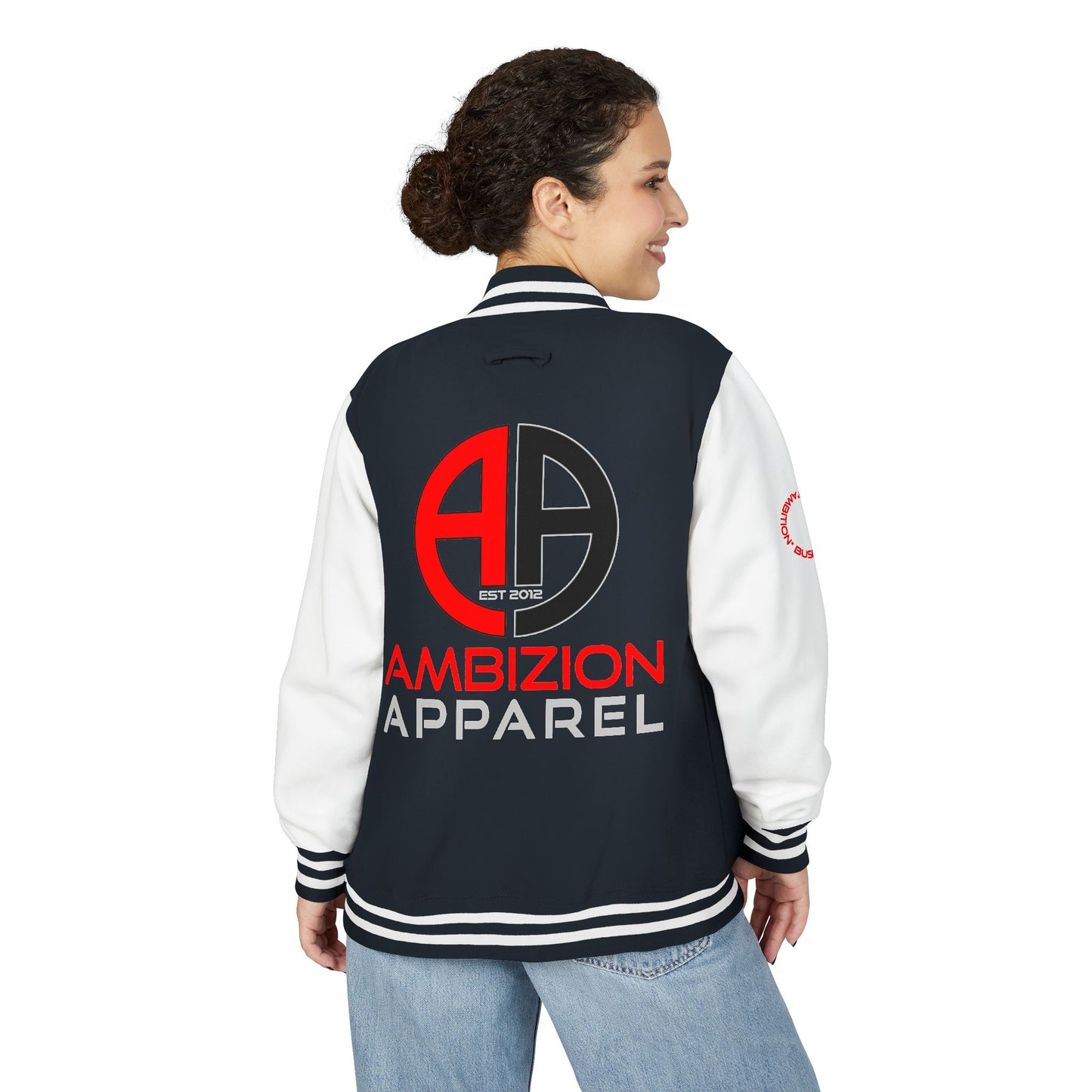Ambizion Apparel Logo Letterman Jacket | Black White Varsity Jacket