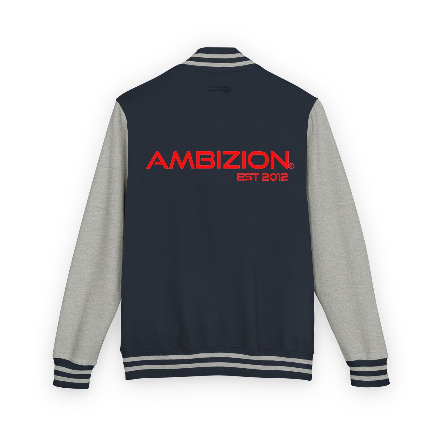 Ambizion Apparel Signature Red Logo Letterman Jacket | Black White Varsity Jacket