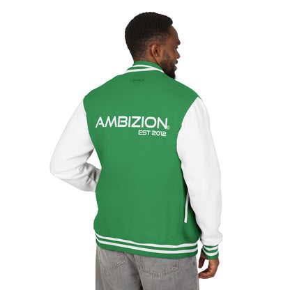 Ambizion Apparel Signature White Logo Letterman Jacket | Black White Varsity Jacket