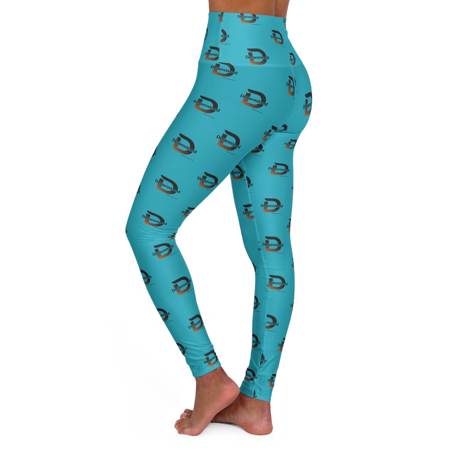 Determined Turquoise High-Waisted Yoga Leggings — All-Over Print