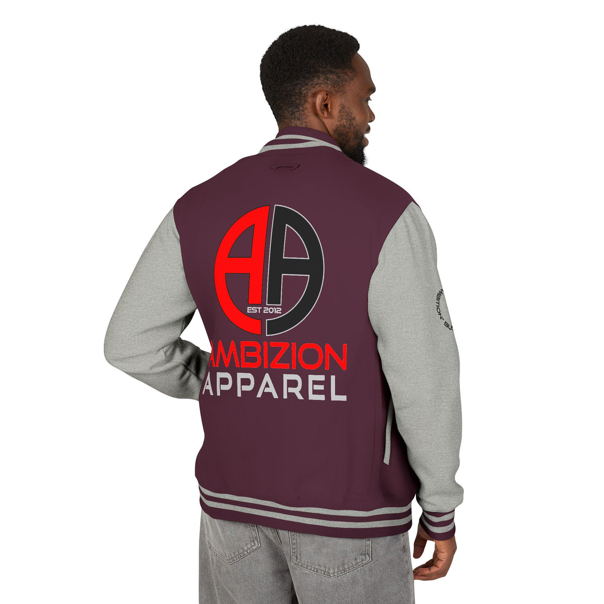 Ambizion Apparel Logo Letterman Jacket | Black White Varsity Jacket