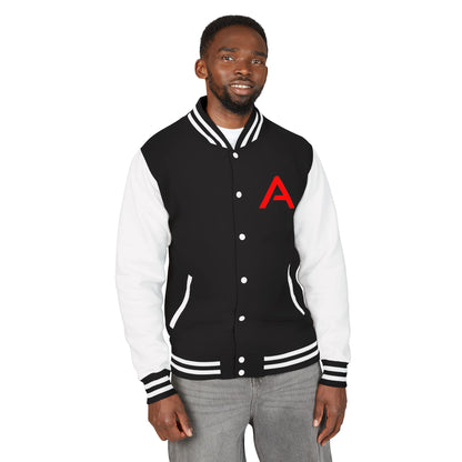 Ambizion Apparel Signature Red Logo Letterman Jacket | Black White Varsity Jacket
