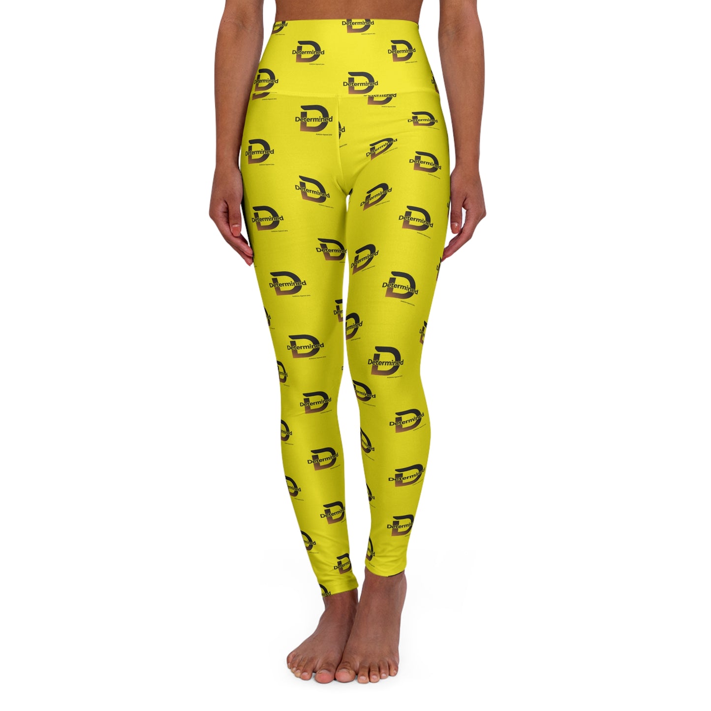 Determined Yellow High-Waisted Yoga Leggings — All-Over Print