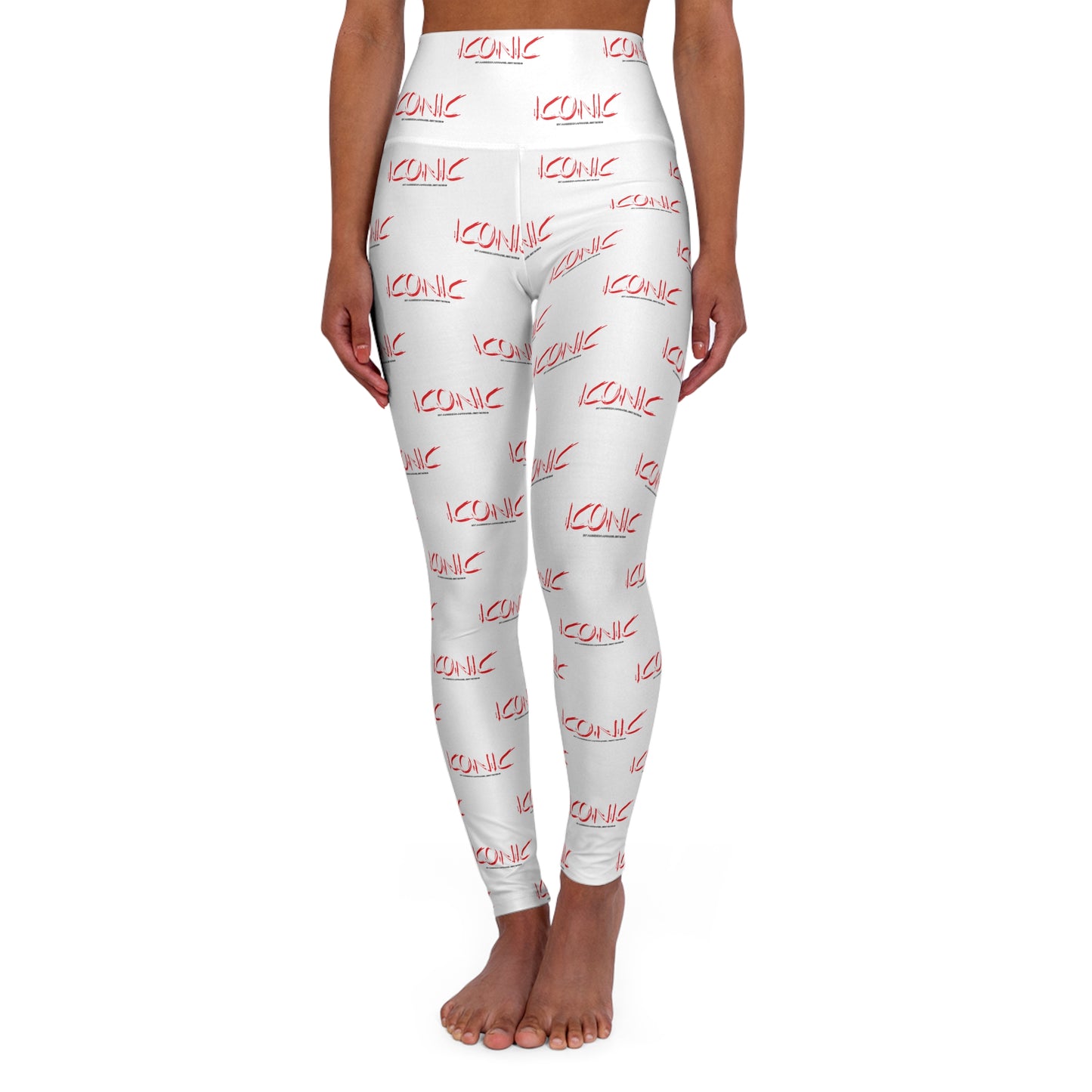 Iconic White High-Waisted Yoga Leggings — All-Over Print
