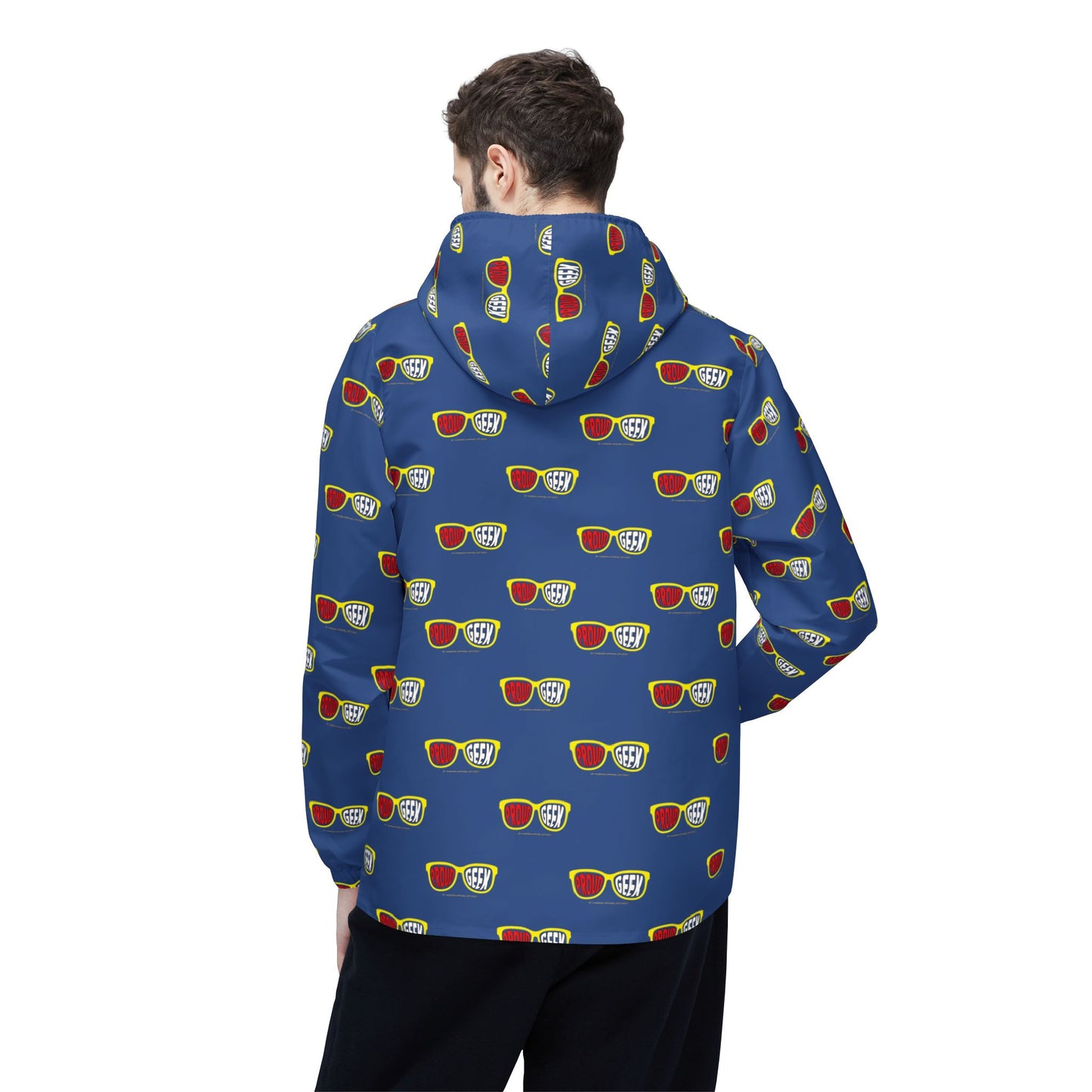 Proud Geek repeat logo Windbreaker Jacket | all-over print Blue