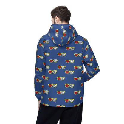 Proud Geek repeat logo Windbreaker Jacket | all-over print Blue