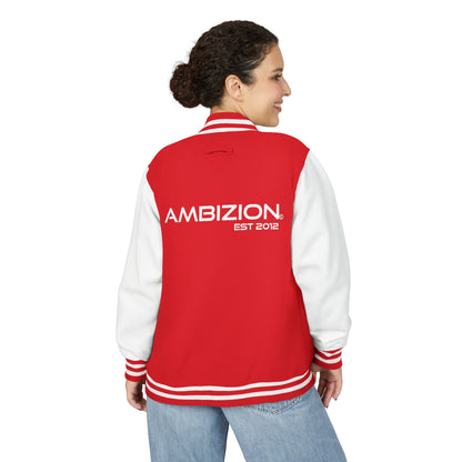 Ambizion Apparel Signature White Logo Letterman Jacket | Black White Varsity Jacket