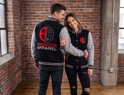 Ambizion Apparel Logo Letterman Jacket | Black White Varsity Jacket