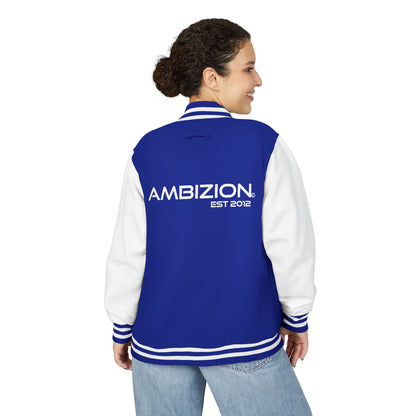 Ambizion Apparel Signature White Logo Letterman Jacket | Black White Varsity Jacket