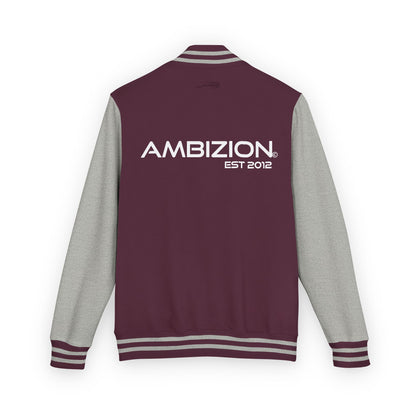 Ambizion Apparel Signature White Logo Letterman Jacket | Black White Varsity Jacket