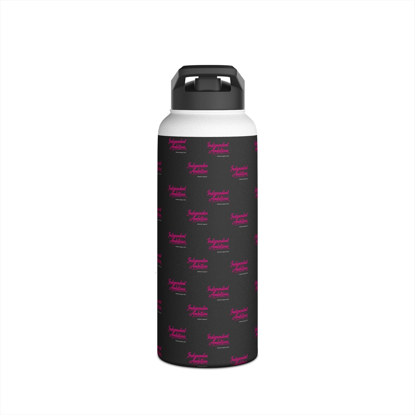 Independent and Ambitious  Stainless Water Bottle — Black Pattern with Pink