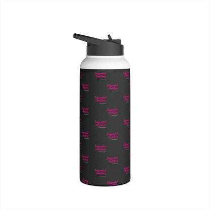 Independent and Ambitious  Stainless Water Bottle — Black Pattern with Pink