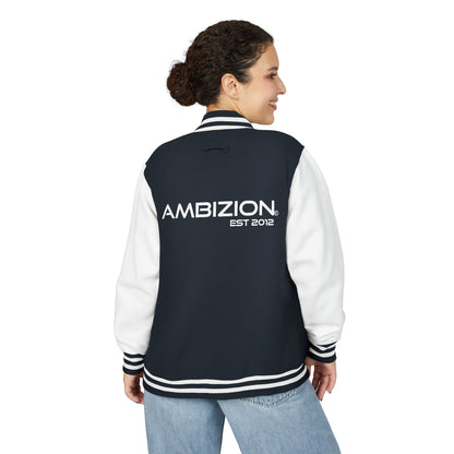 Ambizion Apparel Signature White Logo Letterman Jacket | Black White Varsity Jacket