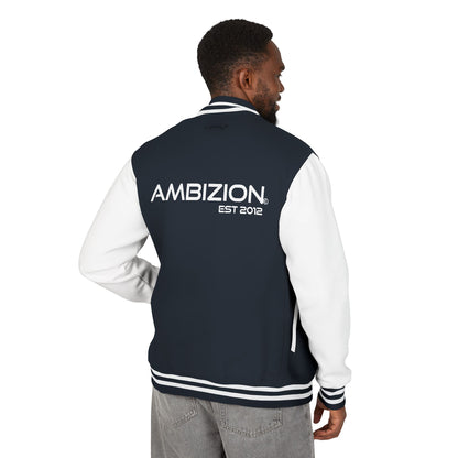 Ambizion Apparel Signature White Logo Letterman Jacket | Black White Varsity Jacket
