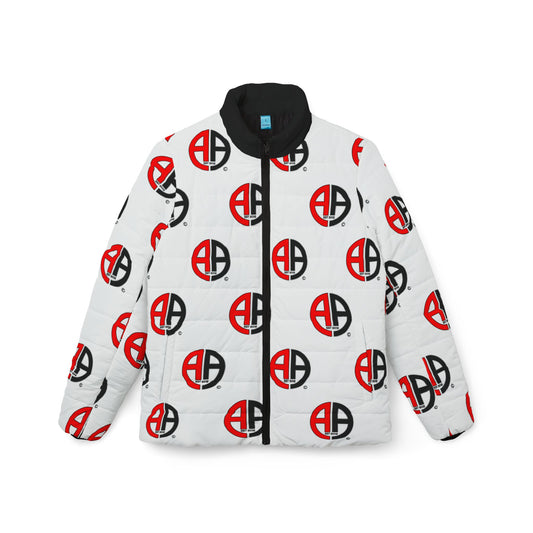 Ambizion Apparel Signature Monogram Black Collar Puffer Jacket- White