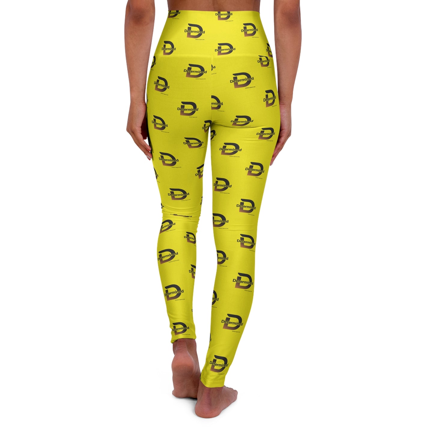 Determined Yellow High-Waisted Yoga Leggings — All-Over Print