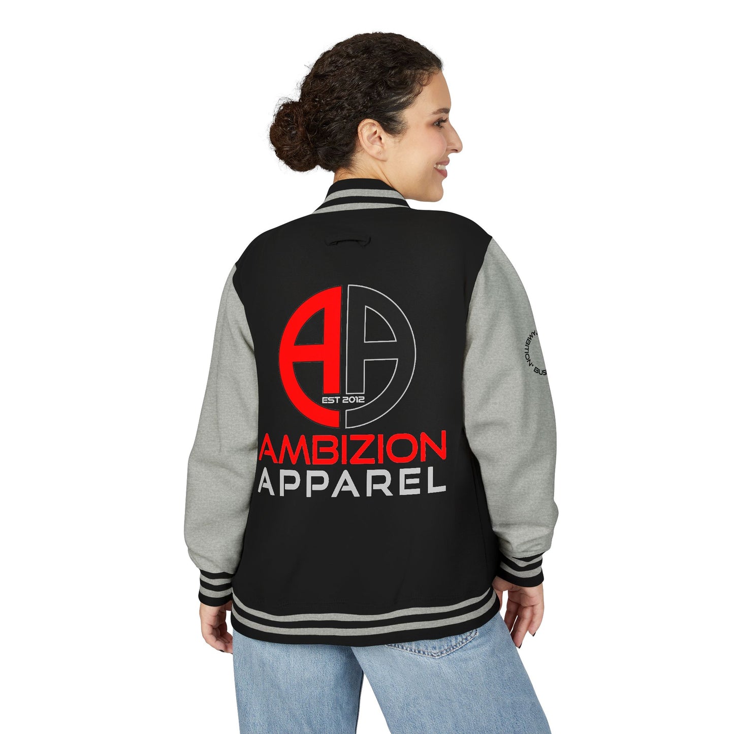Ambizion Apparel Logo Letterman Jacket | Black White Varsity Jacket
