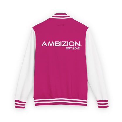 Ambizion Apparel Signature White Logo Letterman Jacket | Black White Varsity Jacket