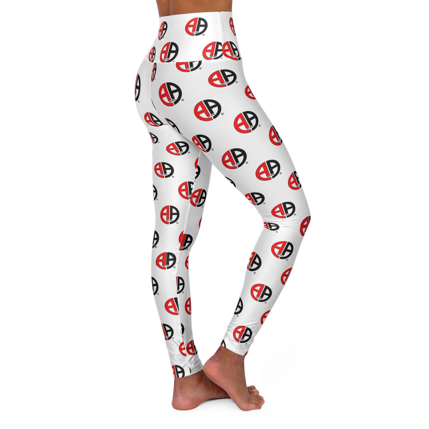 Ambizion Apparel Signature White High-Waisted Yoga Leggings — All-Over Print