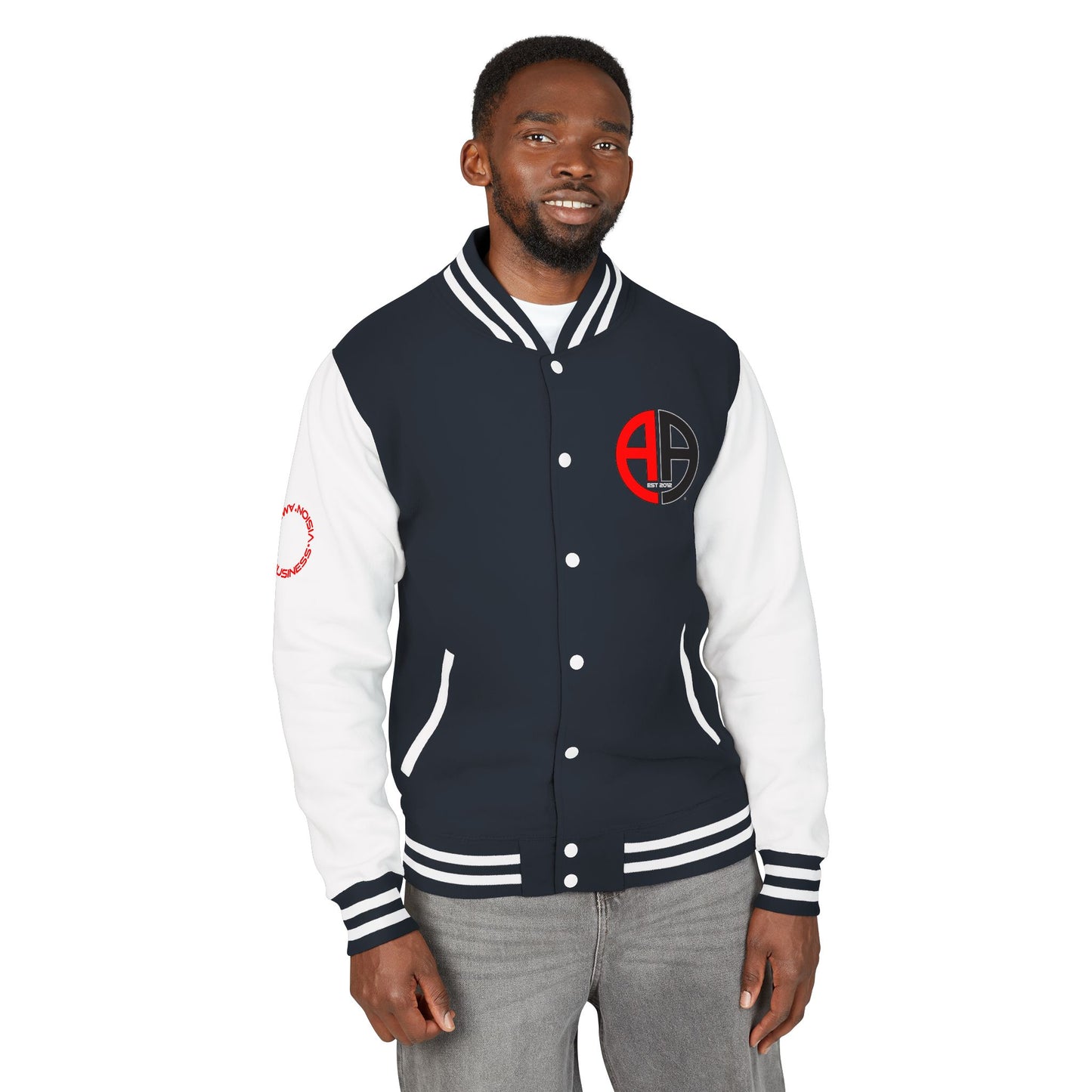 Ambizion Apparel Logo Letterman Jacket | Black White Varsity Jacket