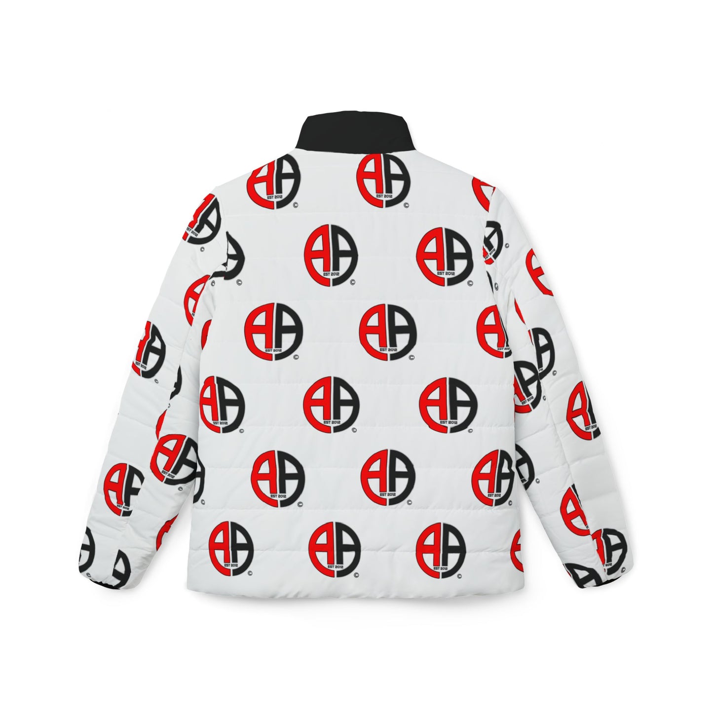 Ambizion Apparel Signature Monogram Black Collar Puffer Jacket- White