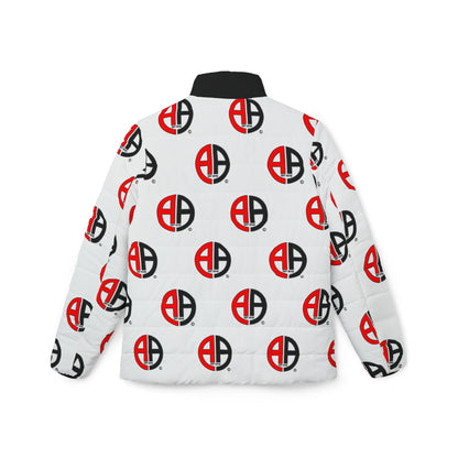 Ambizion Apparel Signature Monogram Black Collar Puffer Jacket- White
