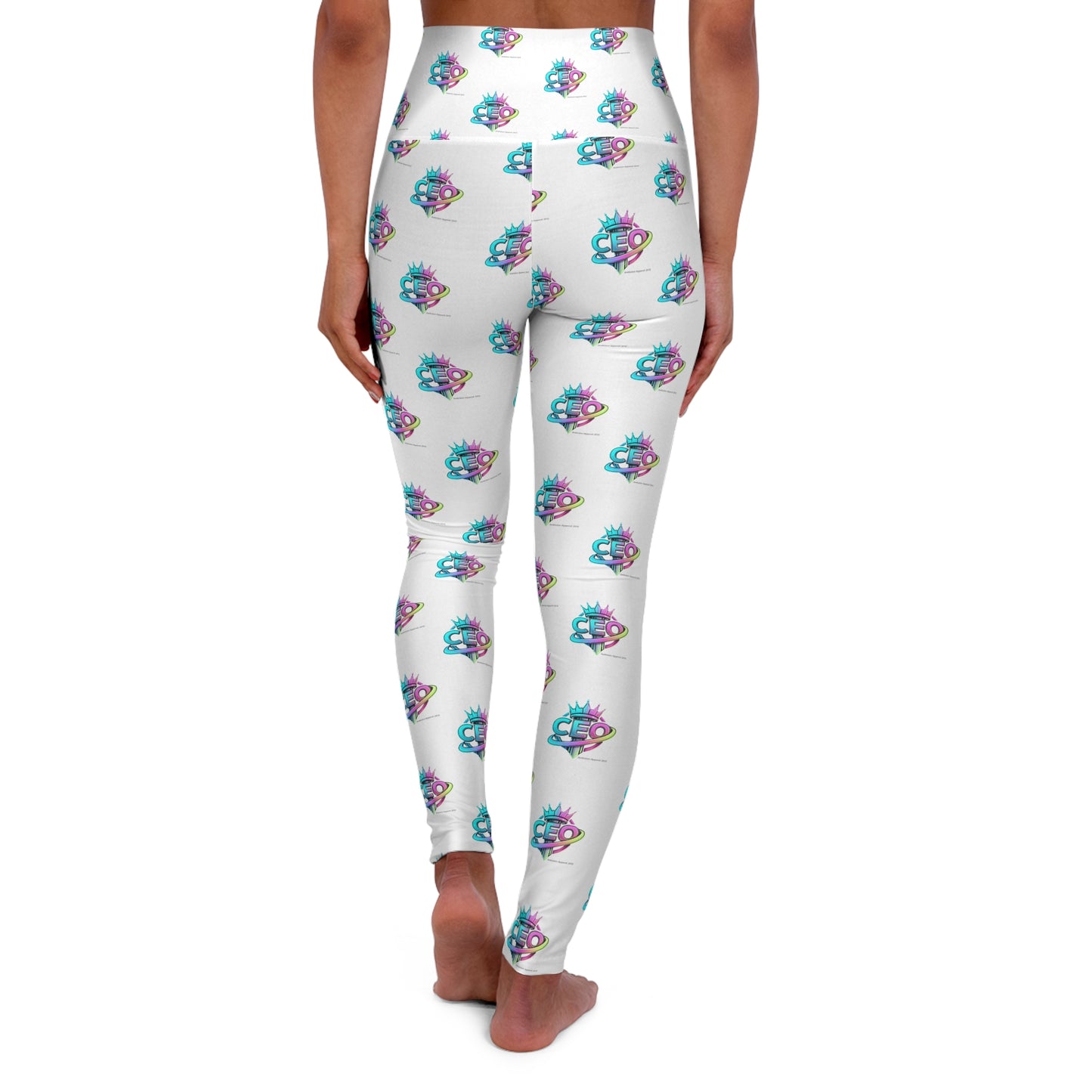 CEO White High-Waisted Yoga Leggings — All-Over Print