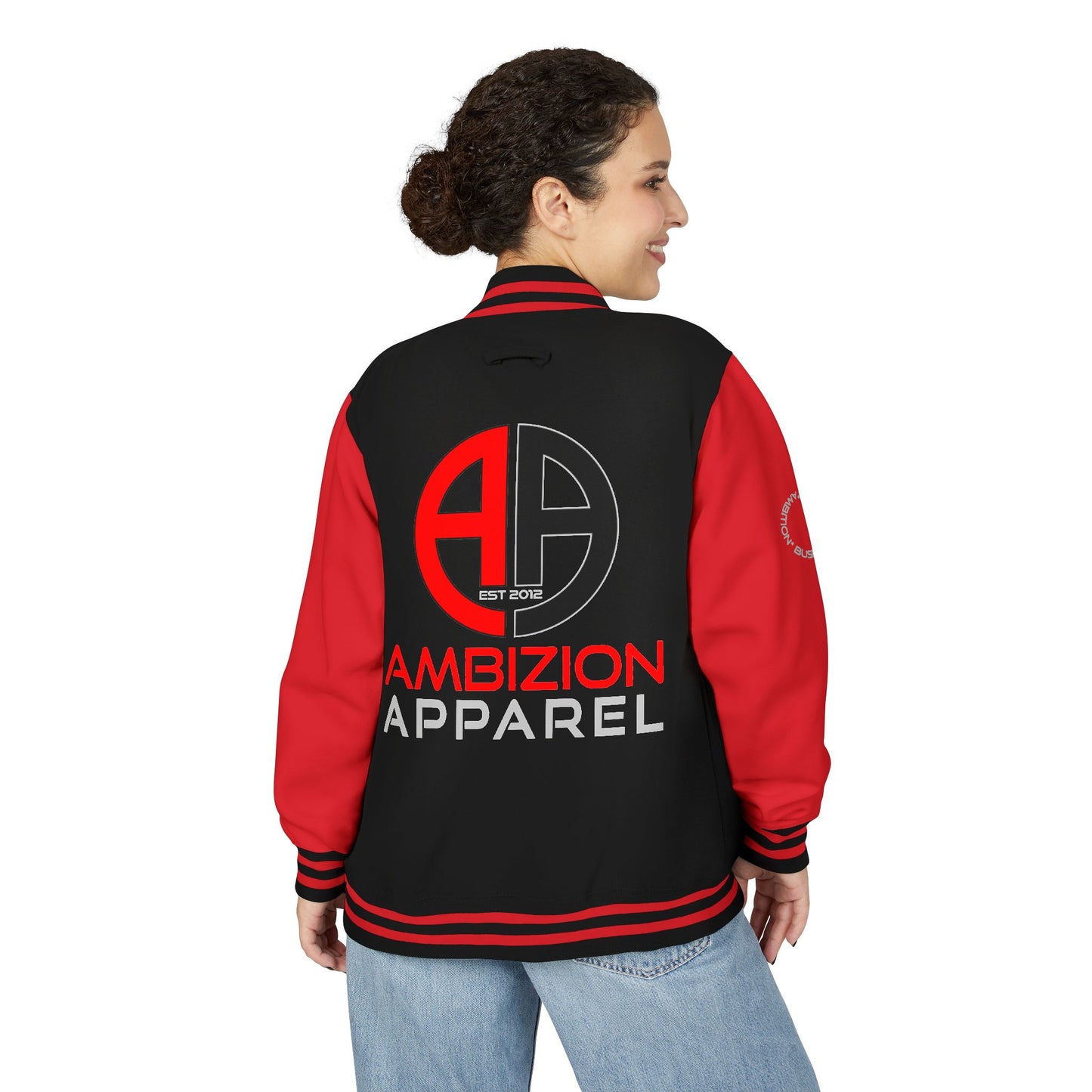 Ambizion Apparel Logo Letterman Jacket | Black White Varsity Jacket