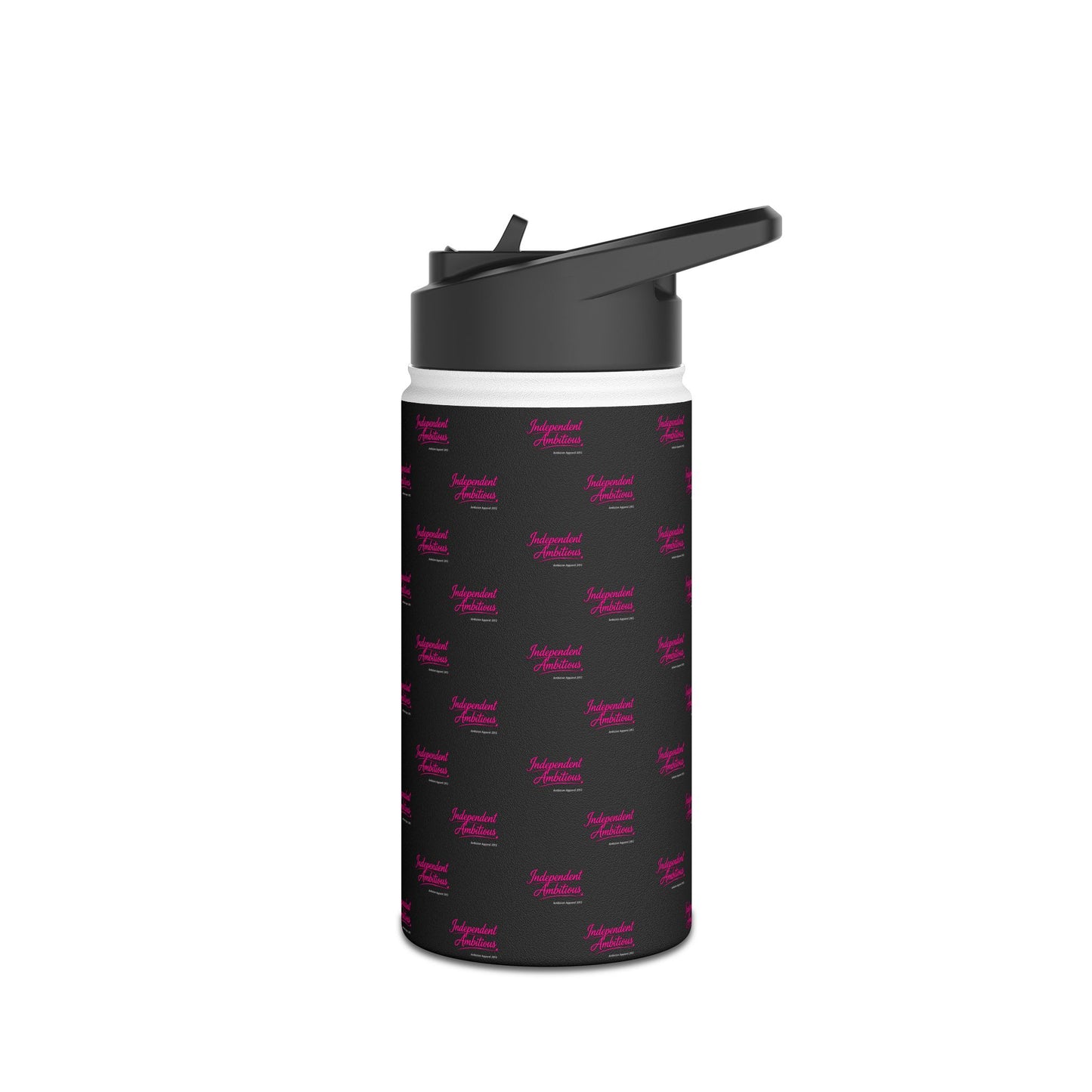 Independent and Ambitious  Stainless Water Bottle — Black Pattern with Pink