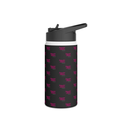 Independent and Ambitious  Stainless Water Bottle — Black Pattern with Pink