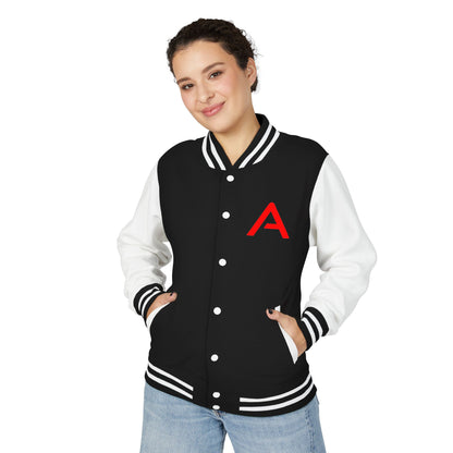 Ambizion Apparel Signature Red Logo Letterman Jacket | Black White Varsity Jacket