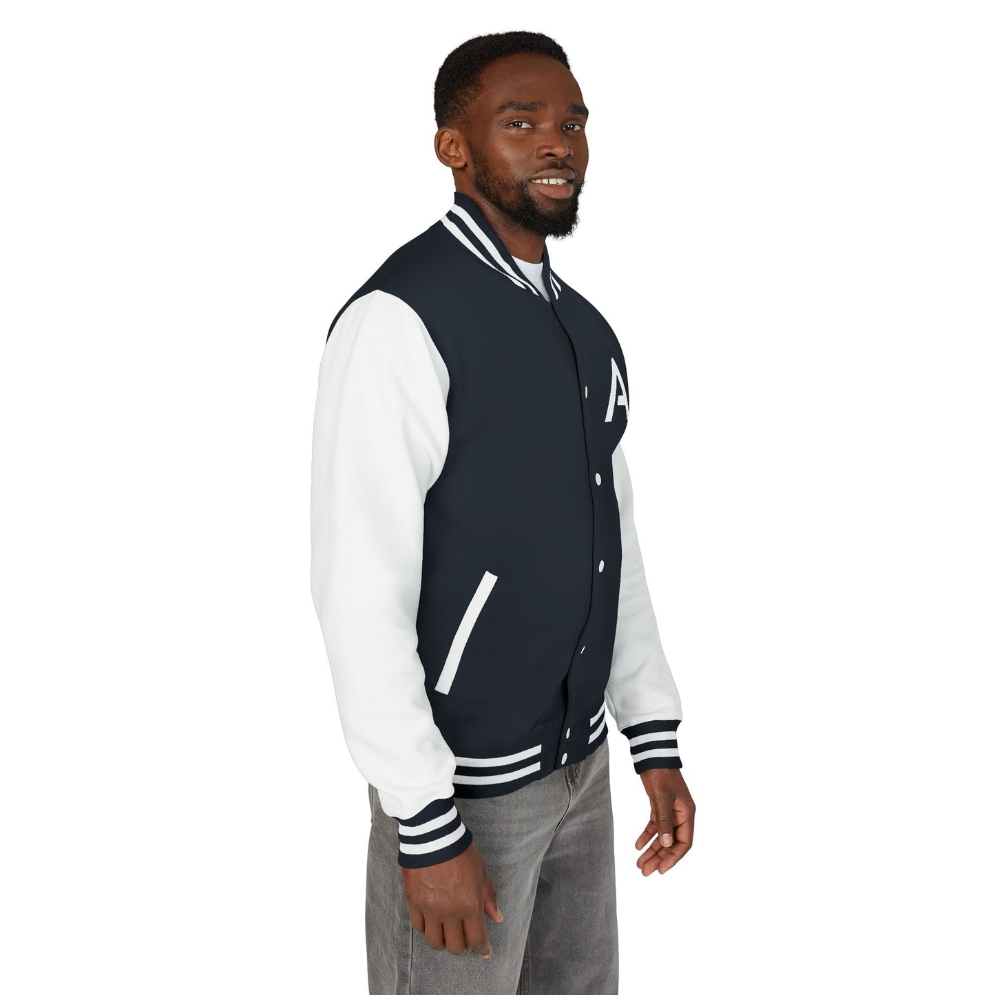 Ambizion Apparel Signature White Logo Letterman Jacket | Black White Varsity Jacket