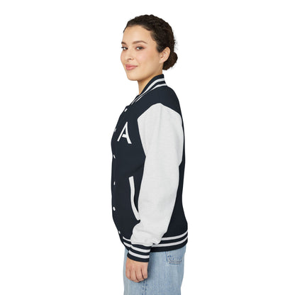 Ambizion Apparel Signature White Logo Letterman Jacket | Black White Varsity Jacket