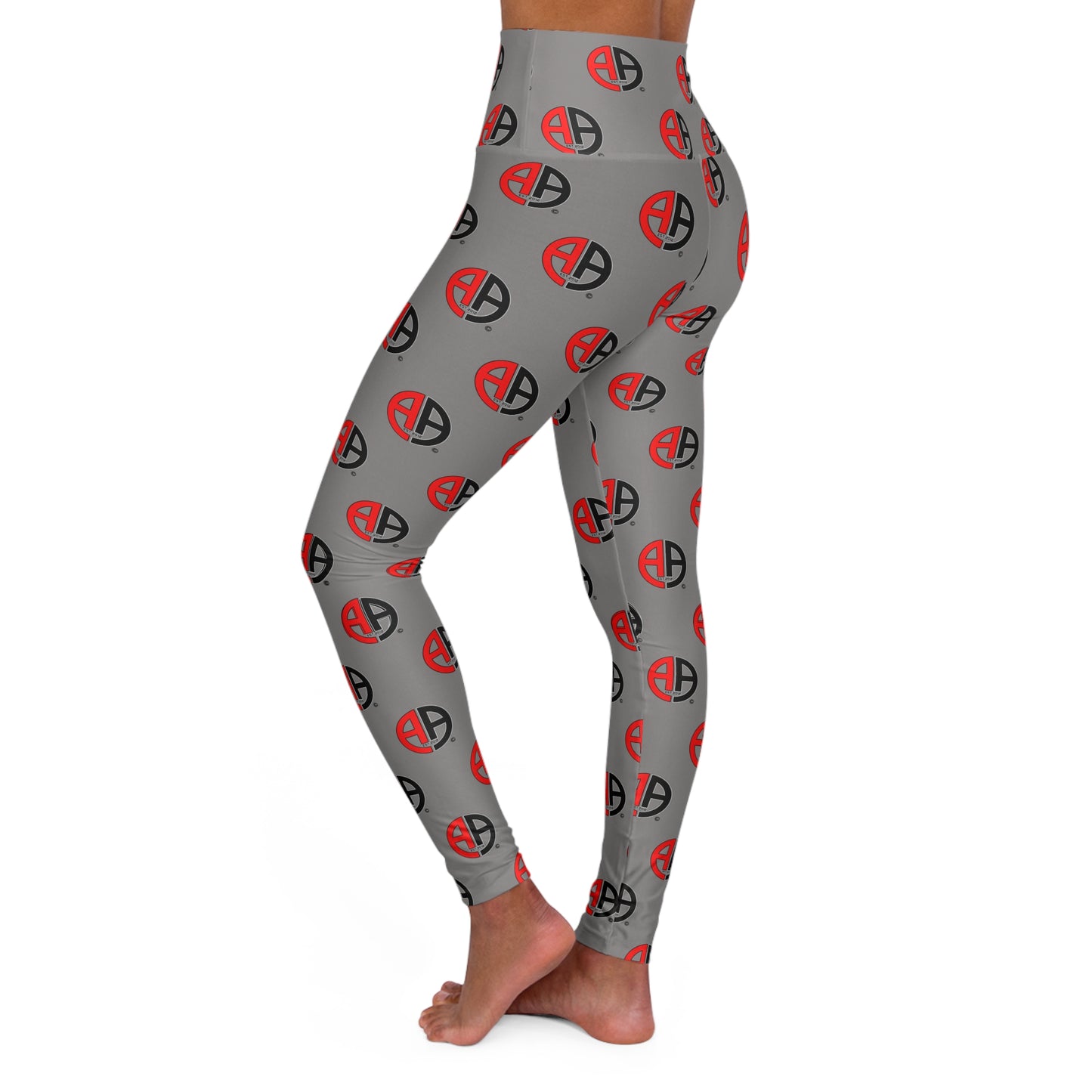 Ambizion Apparel Signature Gray High-Waisted Yoga Leggings — All-Over Print