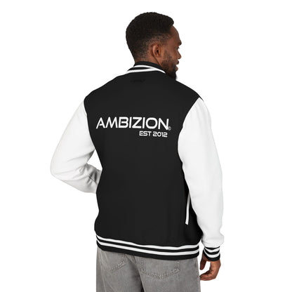 Ambizion Apparel Signature White Logo Letterman Jacket | Black White Varsity Jacket