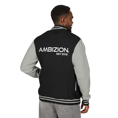 Ambizion Apparel Signature White Logo Letterman Jacket | Black White Varsity Jacket