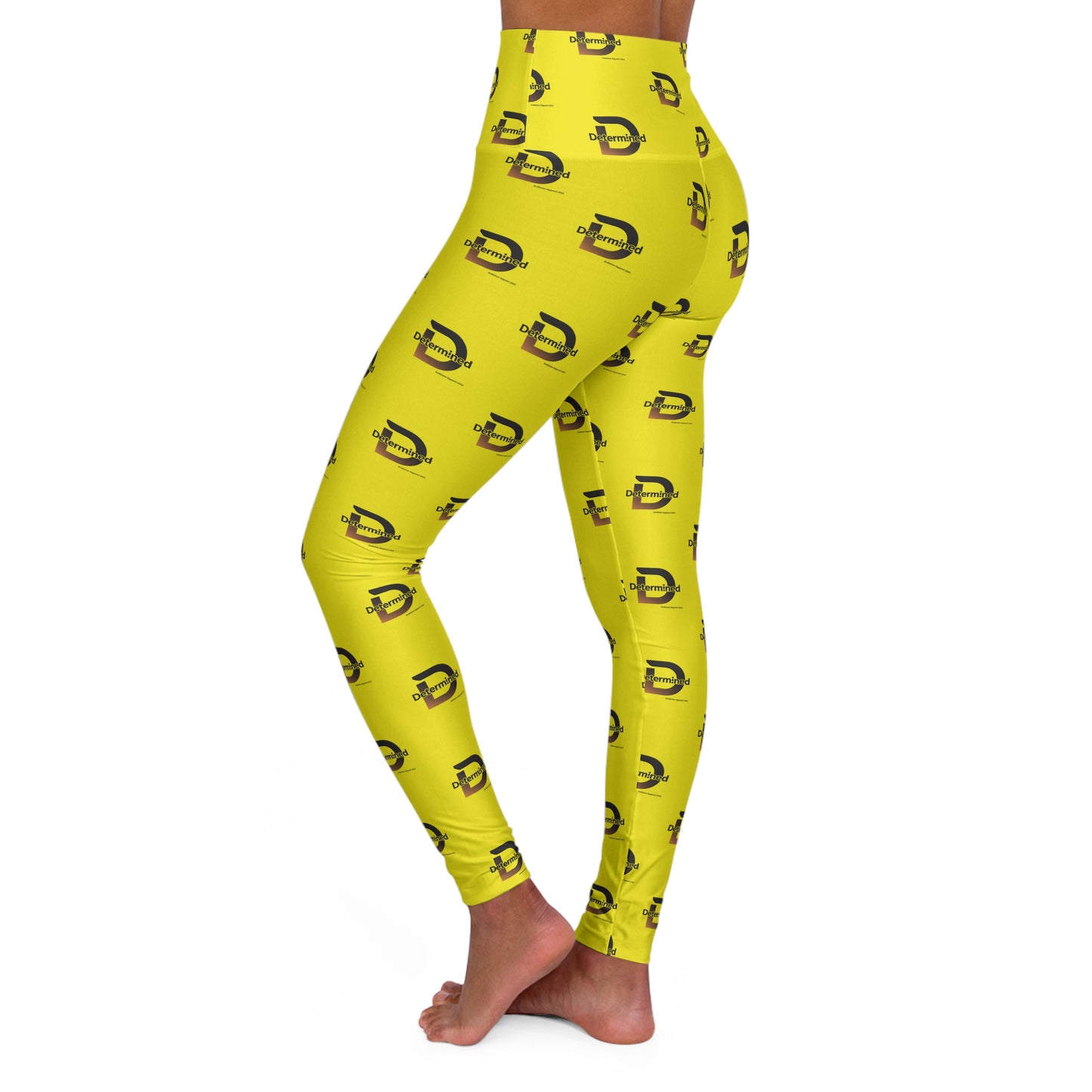 Determined Yellow High-Waisted Yoga Leggings — All-Over Print