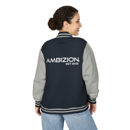 Ambizion Apparel Signature White Logo Letterman Jacket | Black White Varsity Jacket