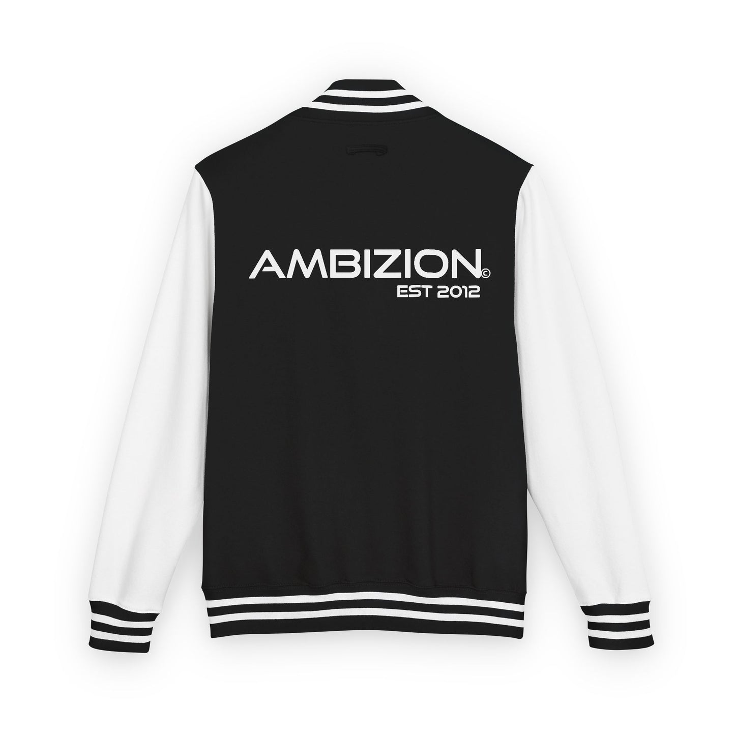 Ambizion Apparel Signature White Logo Letterman Jacket | Black White Varsity Jacket