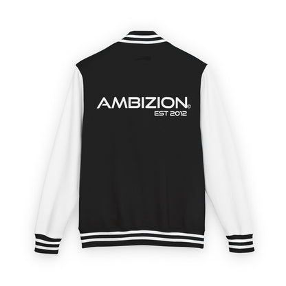Ambizion Apparel Signature White Logo Letterman Jacket | Black White Varsity Jacket