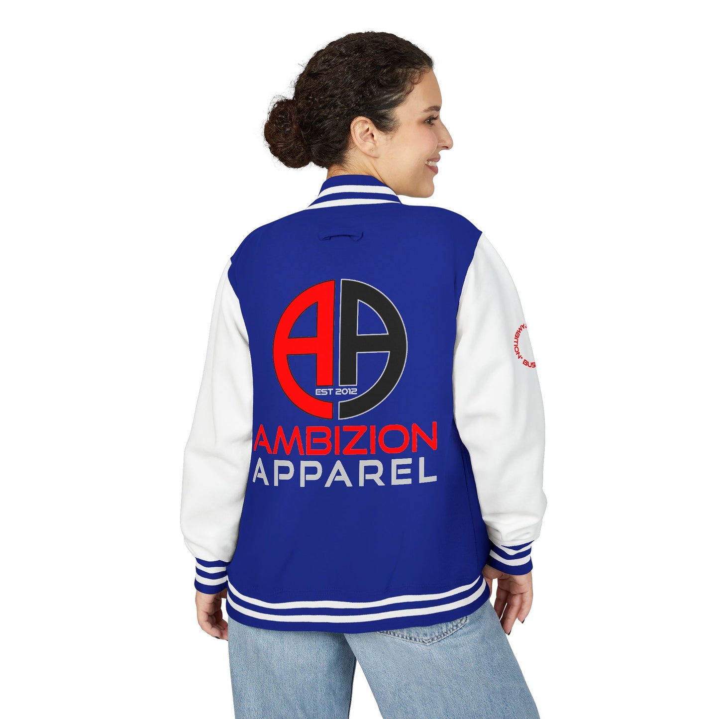 Ambizion Apparel Logo Letterman Jacket | Black White Varsity Jacket
