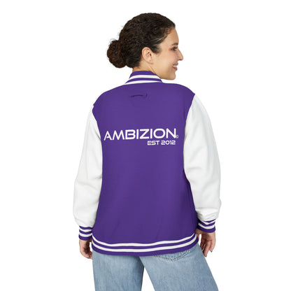 Ambizion Apparel Signature White Logo Letterman Jacket | Black White Varsity Jacket