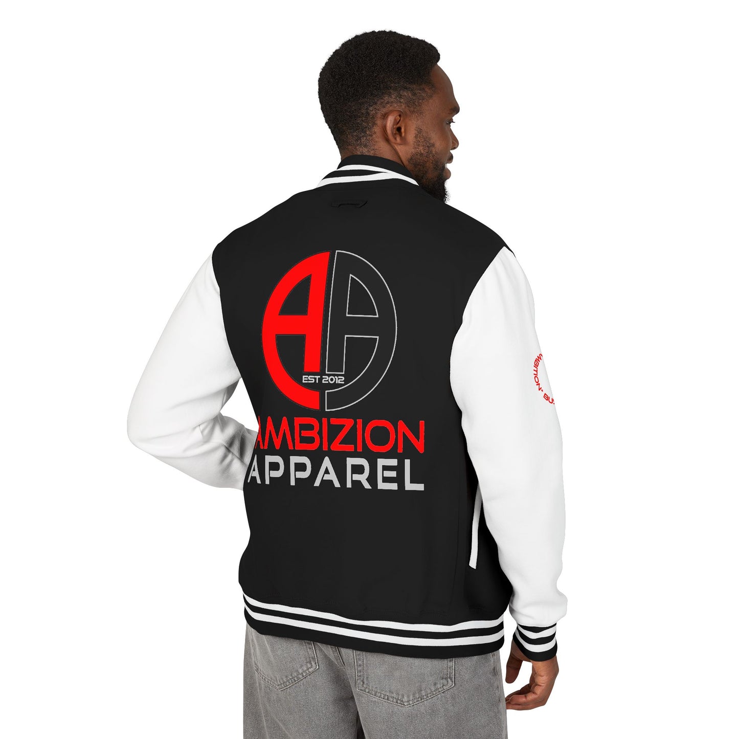 Ambizion Apparel Logo Letterman Jacket | Black White Varsity Jacket