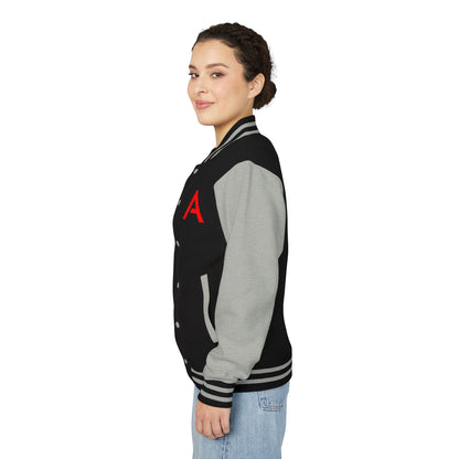 Ambizion Apparel Signature Red Logo Letterman Jacket | Black White Varsity Jacket