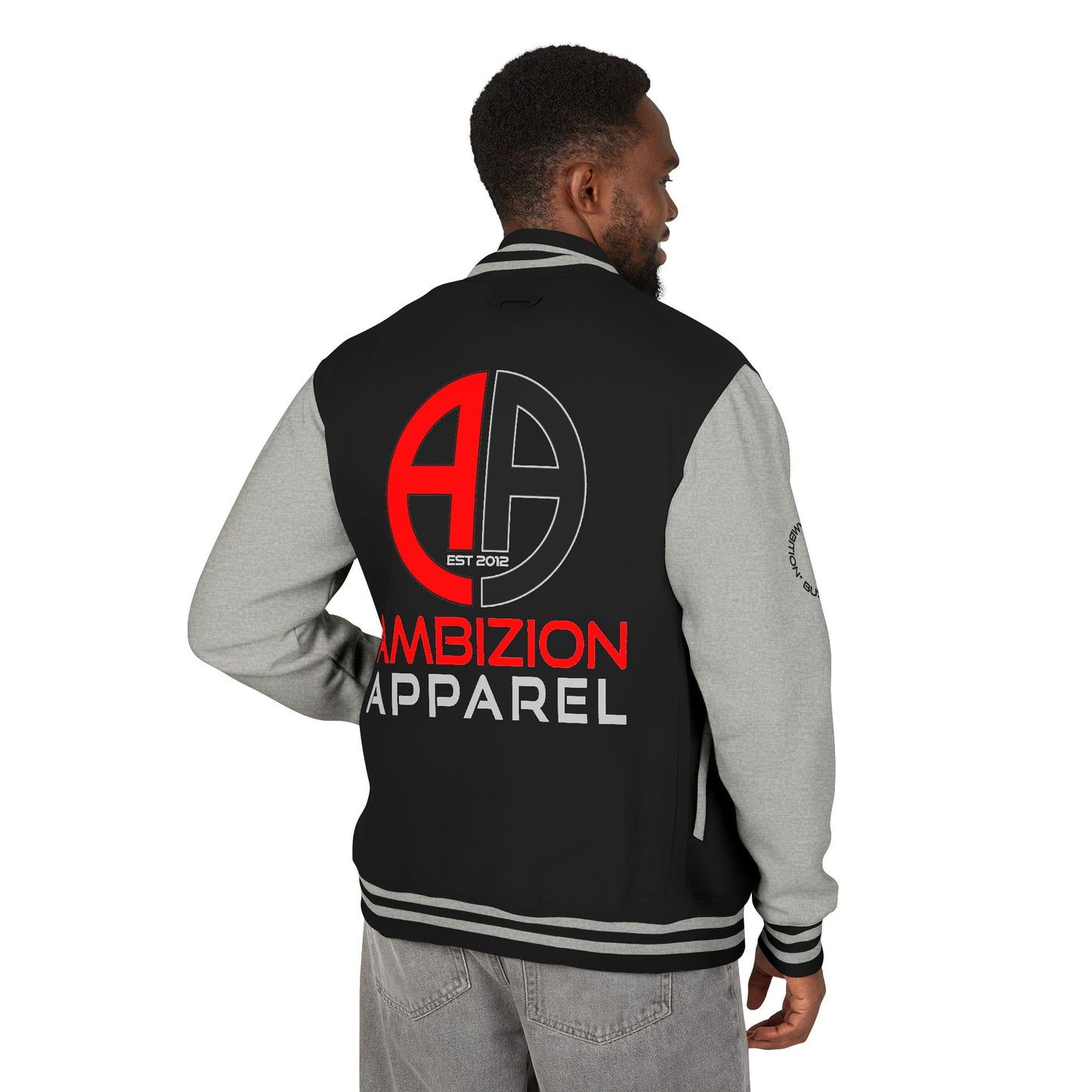 Ambizion Apparel Logo Letterman Jacket | Black White Varsity Jacket