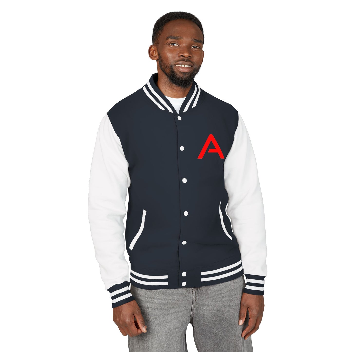 Ambizion Apparel Signature Red Logo Letterman Jacket | Black White Varsity Jacket