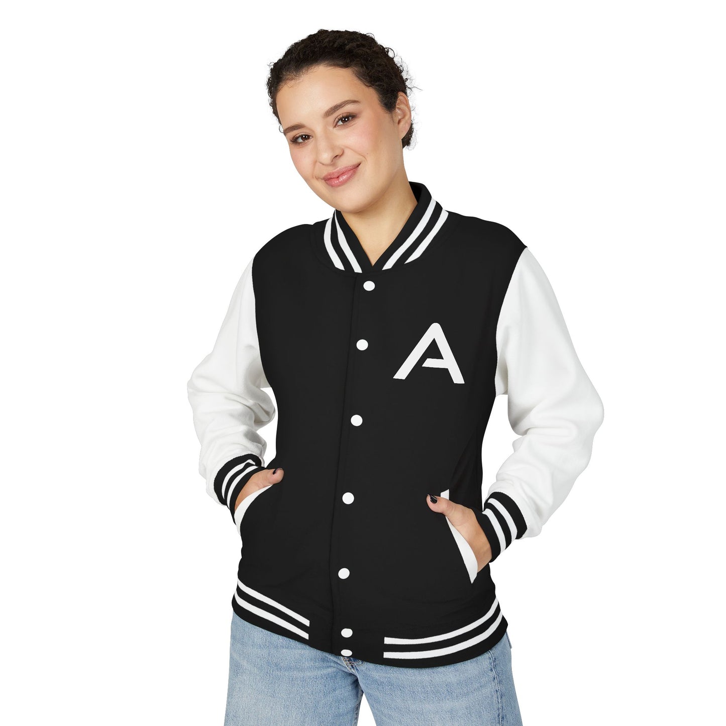 Ambizion Apparel Signature White Logo Letterman Jacket | Black White Varsity Jacket